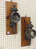 Pair of Old Buggy Lanterns-Mounted on Wall