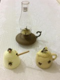 Lot of 3 Including Metal Base Kerosene Lamp w/