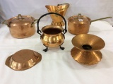 Lot of 6 Copper & Brass Pans, Spittoon & Other