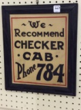 Vintage Framed Cardboard Sign-Checker Cab