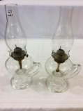 Lot of 2 Glass Finger Hold Matching Kerosene Lamps