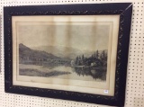 Very Lg. Framed Mountain Scene w/ Lake