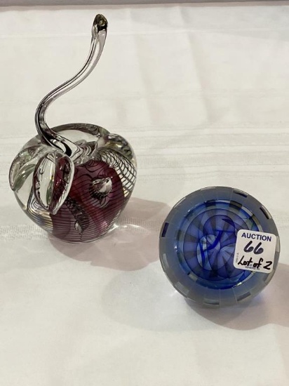 Lot of 2 Art Glass Paperweights Including