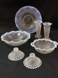 Lot of 7 White Opalescent Various Glassware Pieces