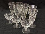 Lot of 10 Etched Glassware Including 7 Goblets