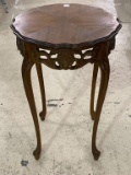 Sm. Ornate Round Wood Lamp Table
