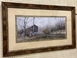 Lg. Framed Print of a Red Covered Bridge-