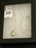 Ladies 925 Silver Necklace w/ 925-14 K Pearl