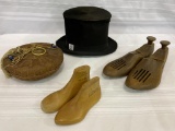 Group w/ Vintage Top Hat, Sewing Basket,