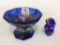 Lot of 2 Blue Carnival Glass Pieces Including