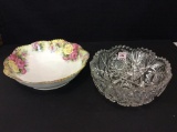 Lot of 2 Bowls Including Cut Glass Bowl marked
