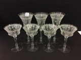 Lot of 7 Etched Stemware Pieces Including