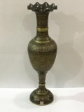Lg. Ornate Metal Decorated Mid-Eastern Vase