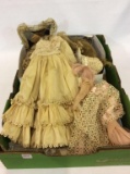 Box of Vintage Doll Clothes, Hats, Wigs, Purse,