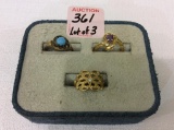 Lot of 3 Ladies Costume Jewelry Rings Including