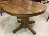 Sm. 42 Inch Round Oak Pedestal Table w/ 2 Leaves