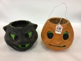 Lot of 2 Paper Mache Halloween Including Pumpkin