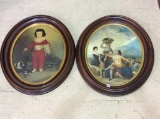 Lot of 2 Lg. Walnut Oval Framed Pictures