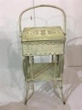 Ornate Antique White Paint Sewing Basket Cabinet