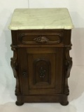 Sm. Victorian Carved White Marble Top Cabinet