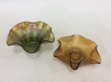 Lot of 2 Carnival Glass Ruffled Edge Dishes-