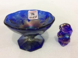 Lot of 2 Blue Carnival Glass Pieces Including