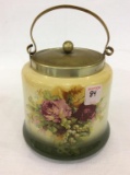 Floral Decorated Biscuit Jar w/ Lid & Handle