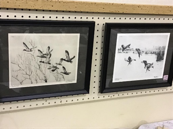 Lot of 2 Framed Reproduction Duck Etchings by