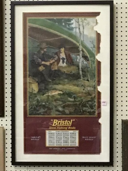 Framed Adv. Calendar Bristol Steel Fishing Rods