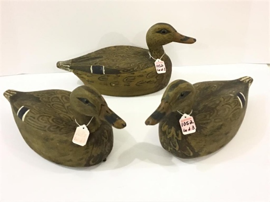 Lot of 3 Hen Decoys-Carved & Painted by Redshaw
