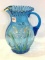 Blue Victorian Floral Paint Ruffled Edge Pitcher