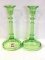 Lot of 2-9 1/2 Inch Tall Green Depression Candle
