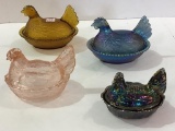 Lot of 4 Various Glass Chicken on the Nest