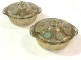 Pair of Fireking Gold Decorated Casserole Dishes