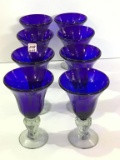 Lot of 8 Various Cobalt Blue Pedestal Glasses