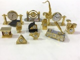 Lot of 12 Various Sm. & Miniature Figural Clocks