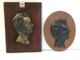 Lot of 2 Wood Plaques w/ Metal Lincoln Portraits