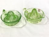 Pair of Green Depression Glass Juicers