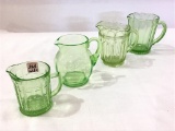 Lot of 4 Various Sm. Green Depression Pitchers