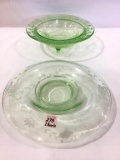 Lot of 2 Lg. Green Depression Serving Bowls