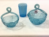 Lot of 3 Including 2-Blue Opalescent Sm. Baskets