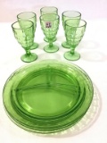 Lot of 9 Green Depression Glass Pieces