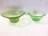 Lot of 2 Lg. Green Depression Serving Bowls