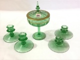 Lot of 5 Green Depression PIeces Including