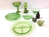 Collection of Green Depression Glass Including