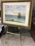 Lg. Antique Framed Watercolor of Sailboats