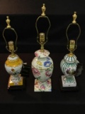 Lot of 3 Decorative Floral Paint Lamp