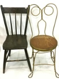 Lot of 2 Vintage Primitve Chairs Including Wood