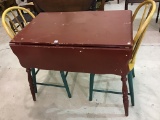 Red Paint Drop Leaf Table w/ 2 Bentwood