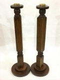 Pair of Wood Spindle Candle Holders (29 Inches